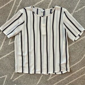 Jacqueline de Yong White and Navy Striped Crepe Blouse NWT